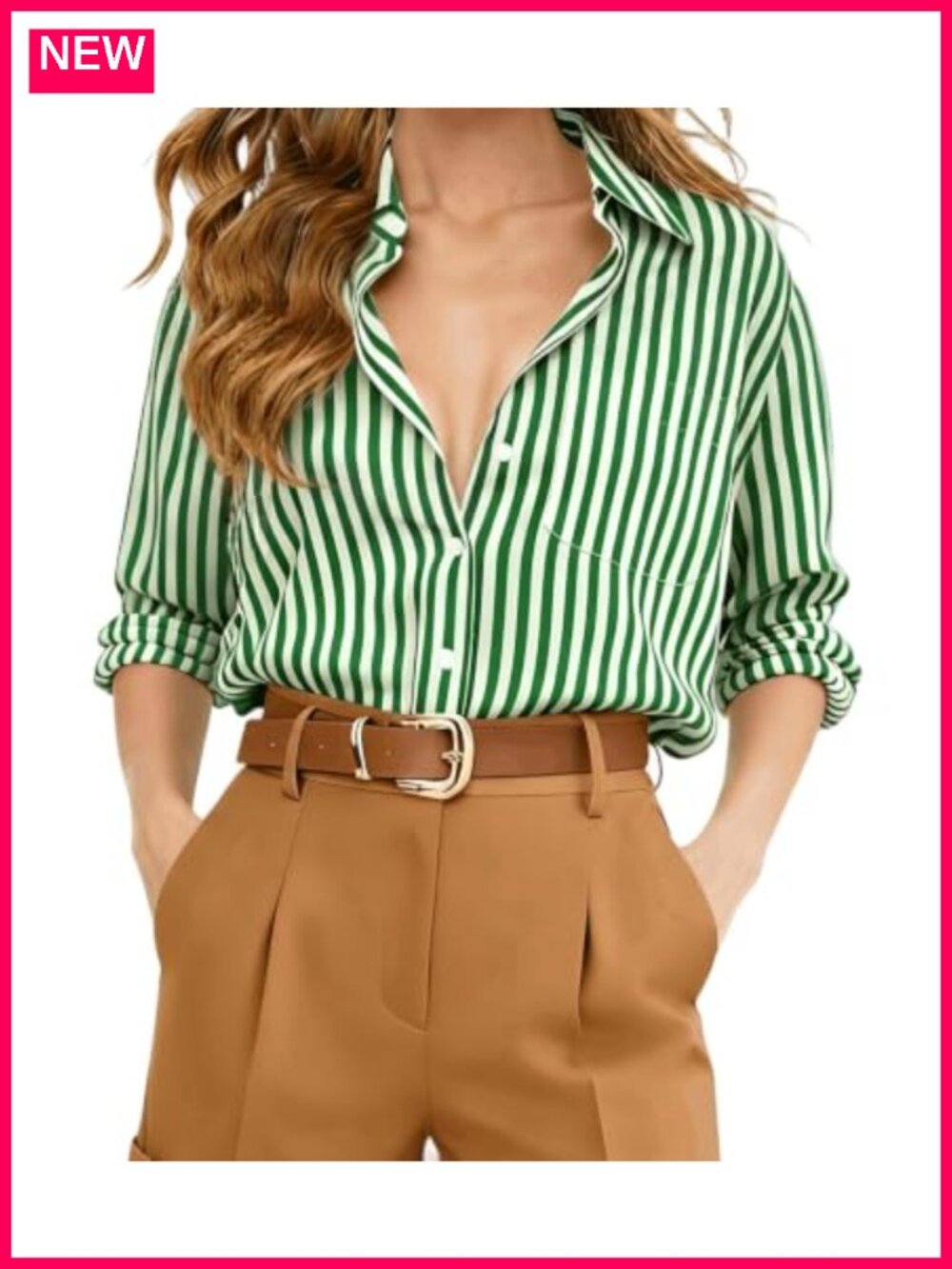 Striped Long Sleeve Button-Down Business Casual Blouse